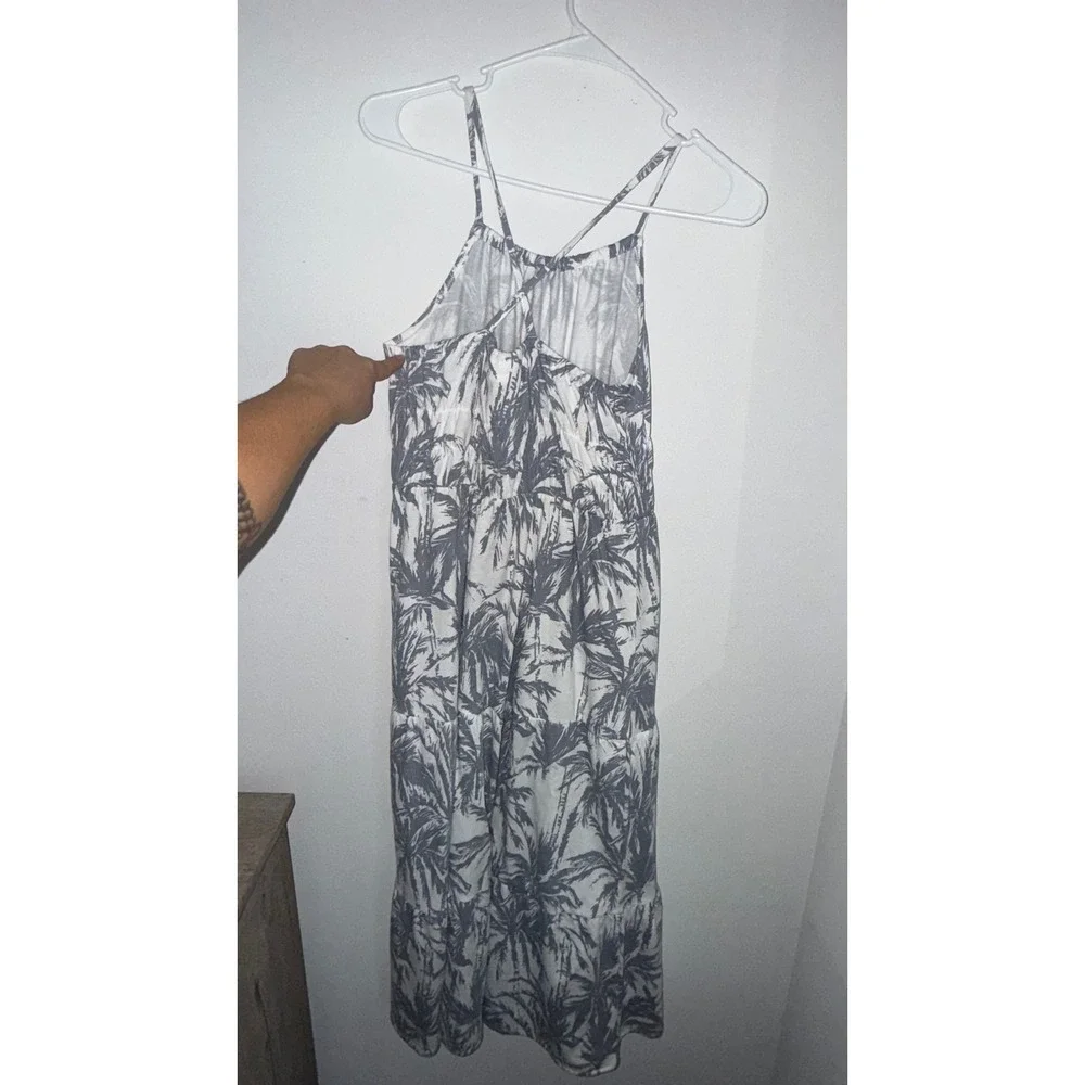 The Childrens Place Girls Maxi Dress XL 14 Grey White Palm Tree Tropical Tiered